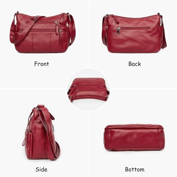 🆕 Volganik Rock PU Leather Shoulder Bag Women Red Soft Pocketbooks Purse - Picture 3 of 7